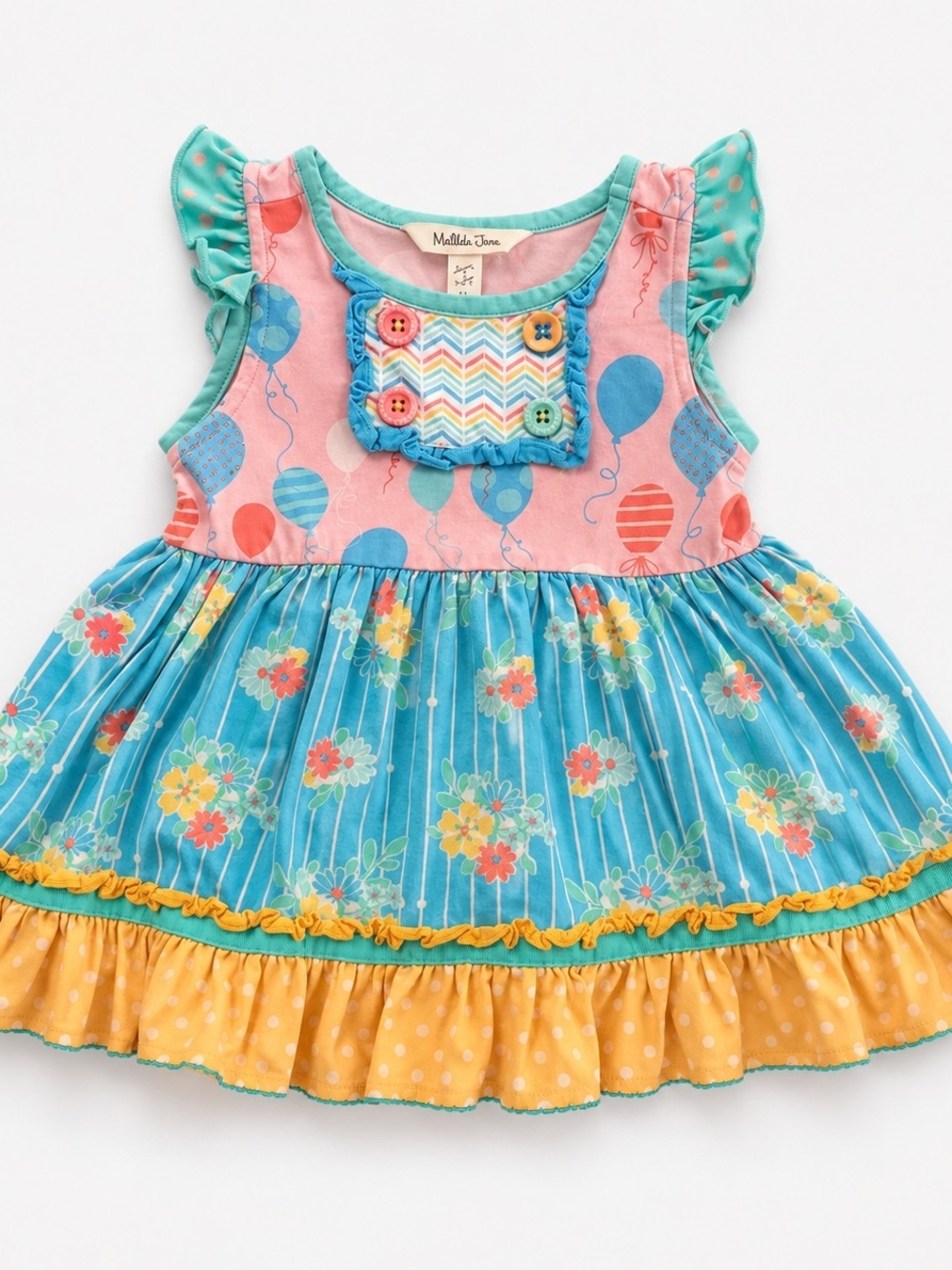 Matilda Jane Girls Size 2 Balloon Floral Twirl Dress Boutique Ruffle Cottagecore